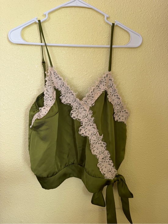 Monteau Other - Monteau Olive Satin Cami with Cream Lace Trim